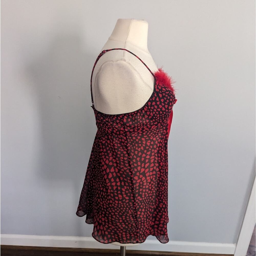 Vintage Women's Inner Most Feather Red Boa and Hearts Slip Pajama Medium 90s - Picture 4 of 7